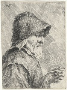 Oude man met baard en een pijp in zijn hand