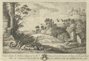 Gezicht op een landschap met herders