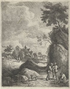 Landschap met reizigers en twee herders