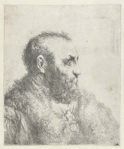 Borstbeeld van een oude man met bontjas door Jan Lievens