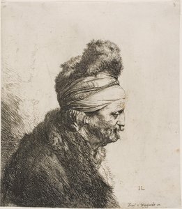 Buste van een oosterse man, naar rechts gericht door Jan Lievens