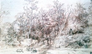 Landschap met persoon die fluit speelt door Jan Lievens