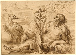 Riviergod met een Adelaar door Jan Lievens