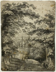 Uitzicht op de stad vanaf de weg op de heuvel door Jan Looten