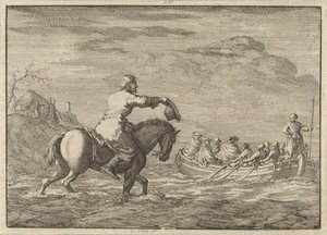 Aankomst van Willem III bij de Oranjepolder in een roeischuit, 1691
