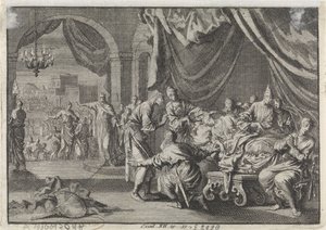Dood van de eerstgeborenen in Egypte, waaronder de zoon van de farao door Jan Luyken