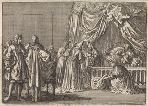 Geboorte van de zoon van koning Jacobus II van Engeland, 1688 door Jan Luyken