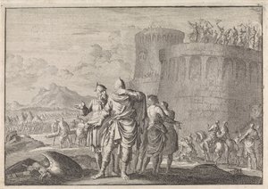 Hyrkanus, Simons zoon, wendt zich af tijdens het beleg van het slot Dagon door Jan Luyken