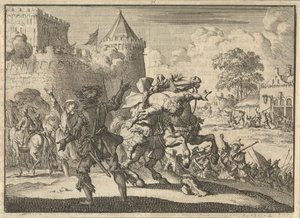Keizerlijk bevelhebber Dampier valt van zijn paard na een schot vanaf de muren van Presburg (Bratislava), 1620