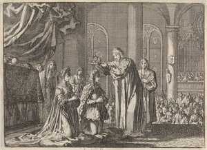Kroning van Willem III en Maria II Stuart door de aartsbisschop van Canterbury, 1689 door Jan Luyken