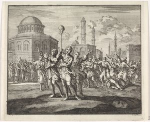Onthoofding van een monnik tijdens onlusten in Constantinopel door Jan Luyken
