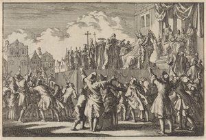 Straattoneel te Aberdeen waarin de katholieke godsdienst wordt bespot, 1689 door Jan Luyken