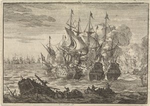 Zeeslag bij Beachy Head, 1690 door Jan Luyken
