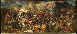 De slag bij Grunwald, waarbij een Pools-Litouws leger onder leiding van de Poolse koning Wladyslav II Jagiello ... (schilderij op doek)