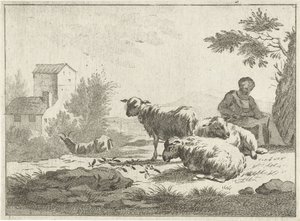 Herderin met kudde schapen door Jan Matthias Cok