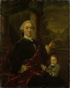 Familieportret van Jan van de Poll, bankier en burgemeester van Amsterdam met zijn jonge zoon Harman door Jan Maurits Quinkhard