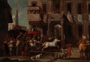 De race van de Berberpaarden in Rome door Jan Miel
