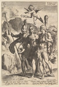 Hercules wordt de bergachtige weg naar de Tempel van Onsterfelijke Roem getoond, ca. 1591 door Jan Muller