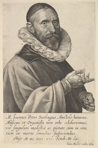 Portret van Jan Pietersz Sweelinck, organist en muzikant in Amsterdam door Jan Muller