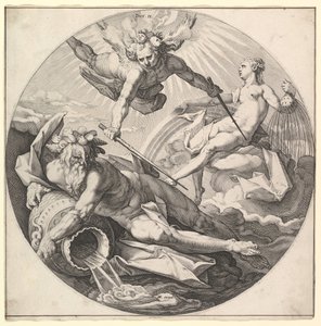 De Tweede Dag Sterft II, uit de serie De Schepping van de Wereld, ca. 1594 door Jan Muller