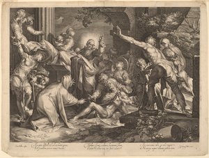 De opwekking van Lazarus door Jan Muller, after Abraham Bloemaert