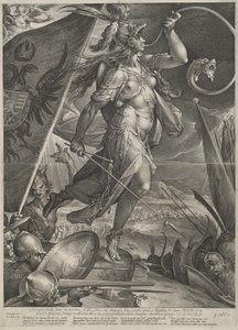 Bellona leidt de keizerlijke legers tegen de Turken door Jan Muller after Bartholomaeus Spranger