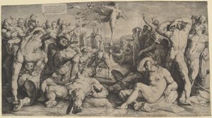 Fortuna verdeelt haar geschenken door Jan Muller, after Cornelis Cornelisz van Haarlem