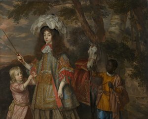 Portret van Maria van Oranje (1642-1688), met Hendrik van Zuijlestein (d. 1673) en een Dienaar