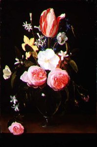 Stilleven met bloemen in een glazen vaas