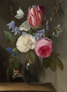Rozen en een tulp in een glazen vaas, ca. 1650-1660