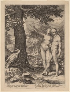 Adam en Eva voor de Boom van Kennis door Jan Pietersz Saenredam after Abraham Bloemaert