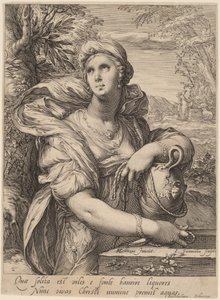 Samaritaanse Vrouw bij de Bron door Jan Pietersz Saenredam, after Hendrik Goltzius