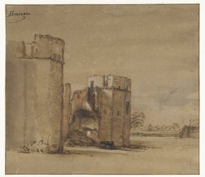 Gezicht op Kasteel Honingen bij Rotterdam door Jan Ruyscher (attributed to)