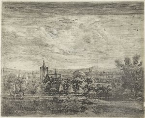 Dorpsgezicht met een kerk door Jan Ruyscher