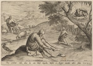 God Verschijnt aan Mozes door Jan Sadeler I, after Maarten van Cleef