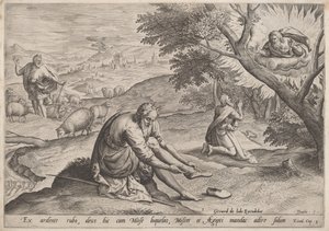 God Verschijnt aan Mozes door Jan Sadeler I, after Maarten van Cleef