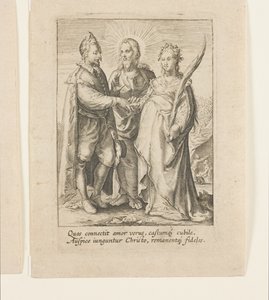 Een huwelijk uitsluitend gebaseerd op pure en kuise liefde, wat door Christus wordt gezegend door Jan Saenredam