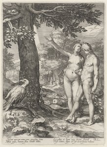 Adam en Eva voor de Boom der Kennis van goed en kwaad door Jan Saenredam