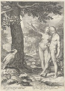 Adam en Eva voor de Boom der Kennis van goed en kwaad door Jan Saenredam