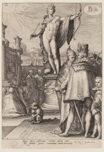 Apollo als voorzitter van de regeringskunsten, uit Zeven Planeetgoden door Jan Saenredam