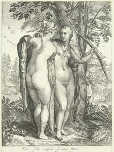 Diana en een nimf bij een boom door Jan Saenredam
