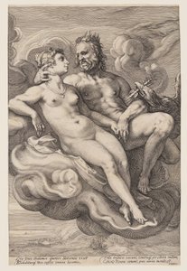 Jupiter en Juno gezeten in de wolken, uit Drie gepaarde goden en godinnen door Jan Saenredam