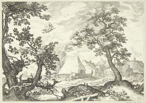 Landschap met de ontvoering van Ganymedes door Jan Saenredam