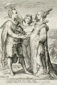Huwelijk voor Plezier, Plaat 1 van De Huwelijkstrilogie, ca. 1594 door Jan Saenredam
