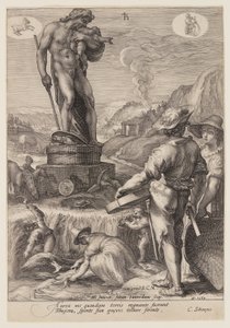 Saturnus die de landbouw leidt, uit Zeven Planeetgoden