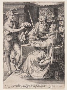 Winter (Banket met Bacchus wachtend op een ouder echtpaar), uit De vier jaargetijden door Jan Saenredam