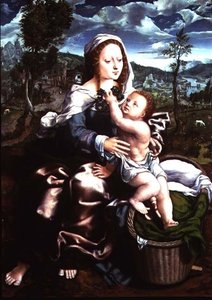 Madonna en kind zittend in een uitgestrekt landschap door Jan Sanders van Hemessen