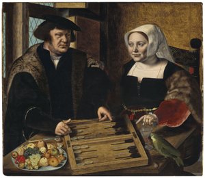 Portret van een koppel dat trictrac speelt door Jan Sanders van Hemessen