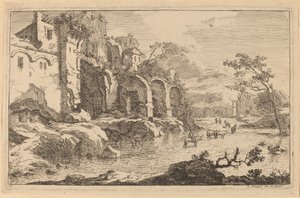 Gebouw in ruïnes aan de kant van een rivier