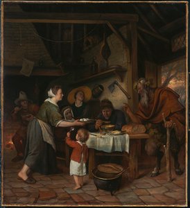 De sater en de boerenfamilie door Jan Steen